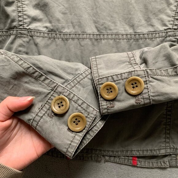 Women's Khaki Military-Style Button Jacket - Picture 4 of 5